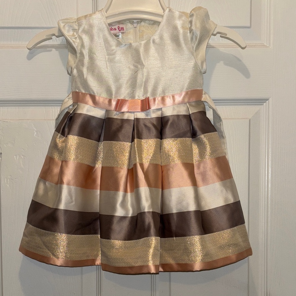 Jessica Ann Cream and Gold Striped Kids Dress